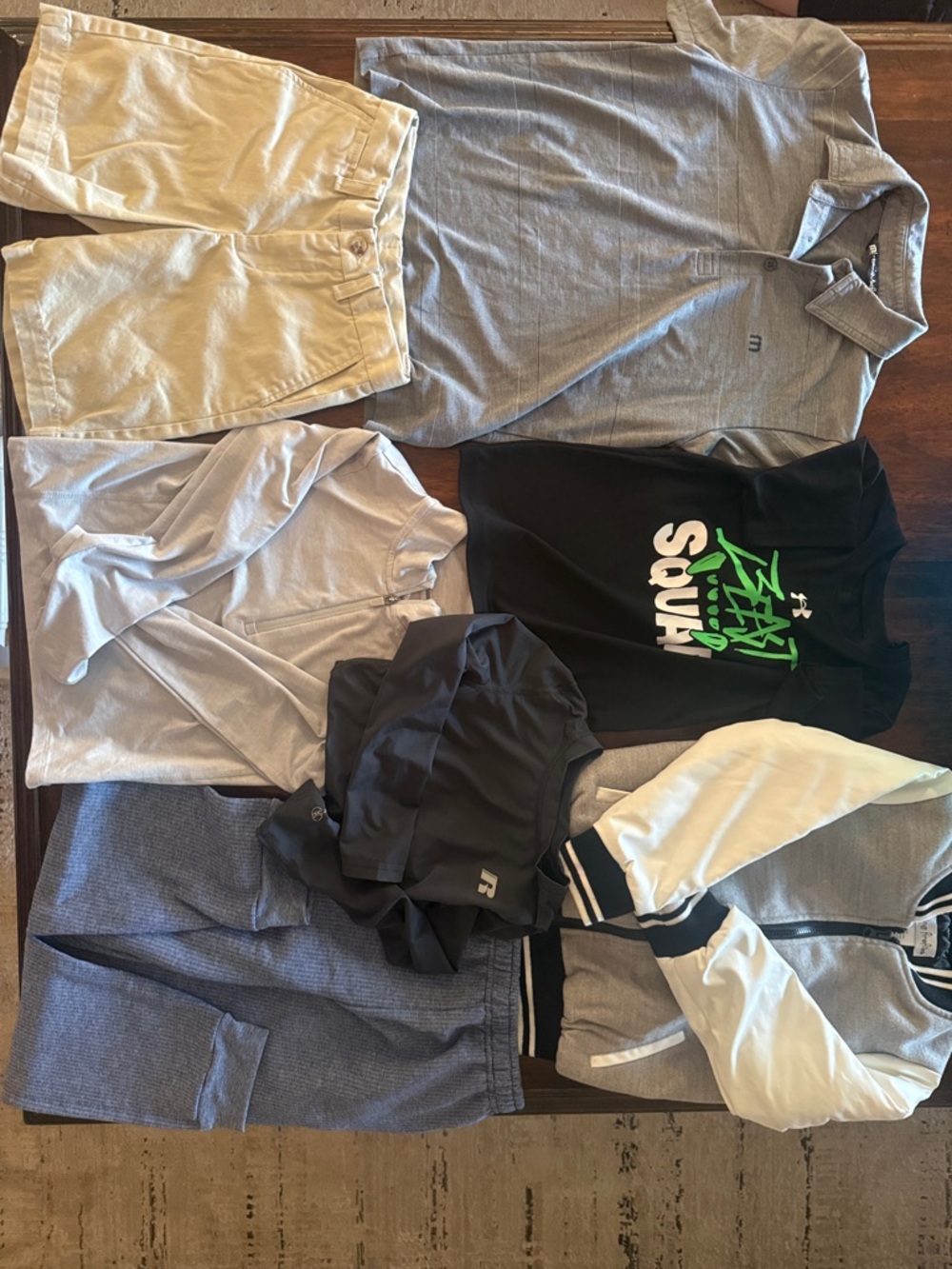 Casual Athletic Mixed Tops & Shorts Lot - Gray, Black, Cream, Size 6/7